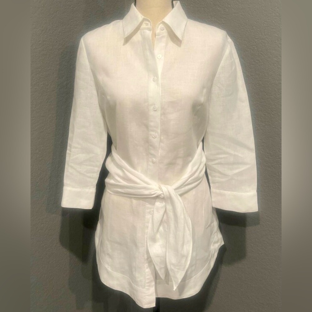 Go Silk White 100% Linen 3/4 Sleeve Button Up Size 2X